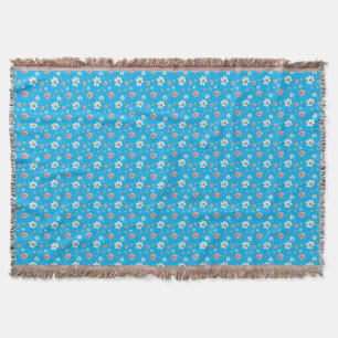 Cottagecore watercolor flowers turquoise pattern throw blanket
