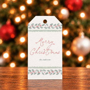 Cottagecore Watercolor Holly Merry Christmas Gift Tags