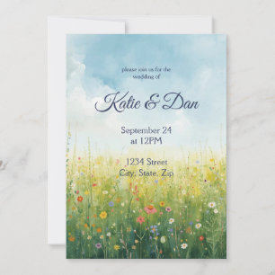 Cottagecore Watercolor Meadow Floral Wedding Invitation