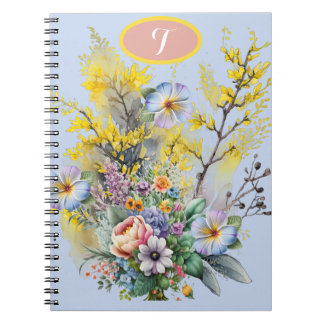 Cottagecore Watercolor Spring Flowers Bouquet  Notebook