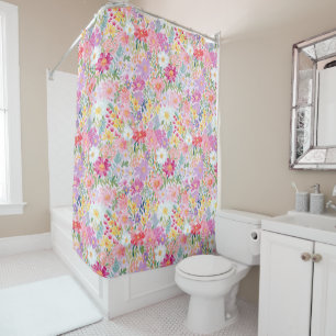 Cottagecore Watercolor Summer Spring Floral  Shower Curtain