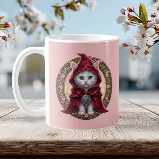 Cottagecore White Cat Cherry Blossom Birthday Coffee Mug