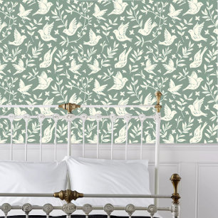 Cottagecore White Papercut Flying Birds Wallpaper