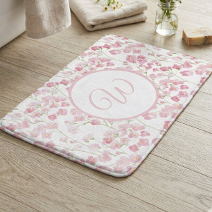 Cottagecore Wildflower Botanical Floral Monogram Bath Mat