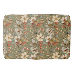 Cottagecore Wildflower Watercolor Vintage Pattern Bath Mat