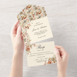 Cottagecore Wildflower Watercolor Vintage Wedding All In One Invitation