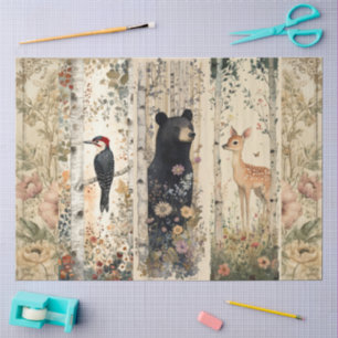 Cottagecore Woodland Animals Floral Collage Tissue Paper