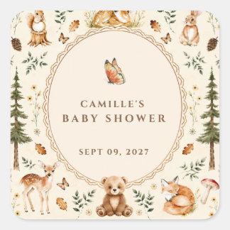 Cottagecore Woodland Baby Shower Invitation Forest Square Sticker