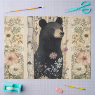 Cottagecore Woodland Bear Floral Collage Tissue Paper