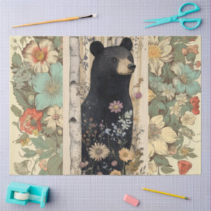 Cottagecore Woodland Bear Floral Collage Tissue Paper