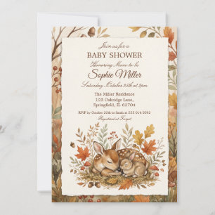 Cottagecore Woodland Fawn & Bunny Fall Baby Shower Invitation
