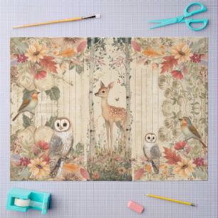 Cottagecore Woodland Fawn Owls & Birds Collage Tissue Paper