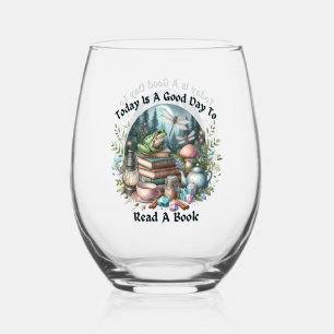 Cottagecore Woodlands Books, Frog Stemless Wine Glass