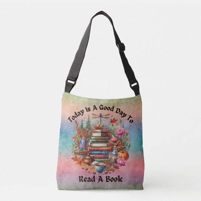 Cottagecore, Woodlands, Dragonfly, Books, Crossbody Bag (Front)