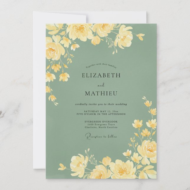 Cottagecore Yellow Peony Wedding Invitation (Front)