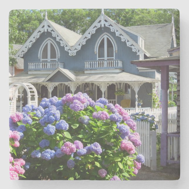 Cottages and Hydrangeas - Martha's Vineyard Stone Coaster (Front)