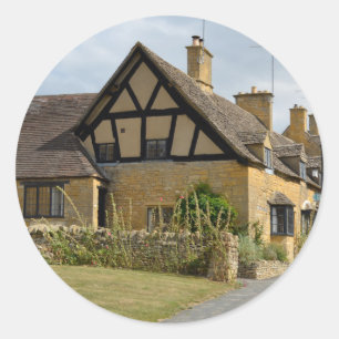 Cottages in Broadway, Cotswolds round sticker
