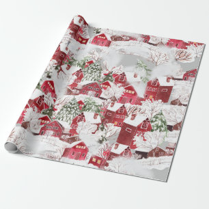 COTTAGES IN SNOW VINTAGE CHRISTMAS WRAPPING PAPER