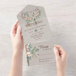 Cotton Antler Boho Wedding All In One Invitation