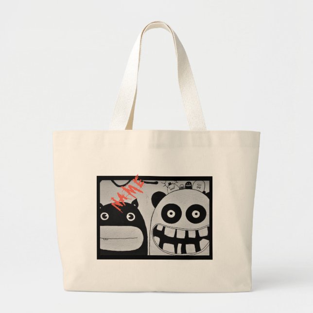 COTTON BAG HAPPY MONSTER TOTE W/ NAME (Front)