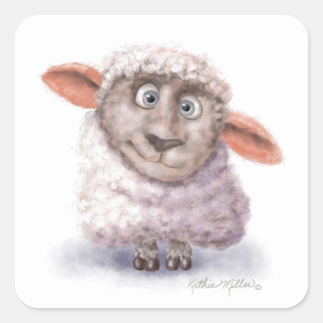 Cotton Ball Sheep Cartoon Square Sticker (Front)