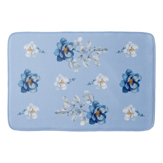Cotton Blue Magnolia Bath Mat (Front)