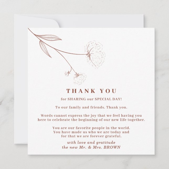 Cotton Boho Terracotta Indie Simple thank you Invitation (Front)