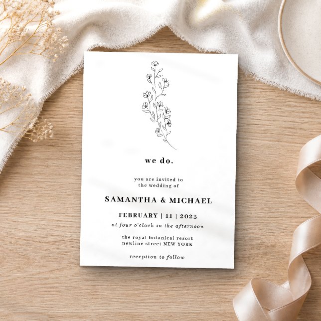 Cotton Boho White Clear Botanical we do Invitation (Creator Uploaded)