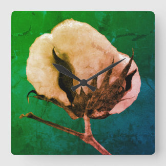 Cotton Boll 10.75" Square Acrylic Wall Clock