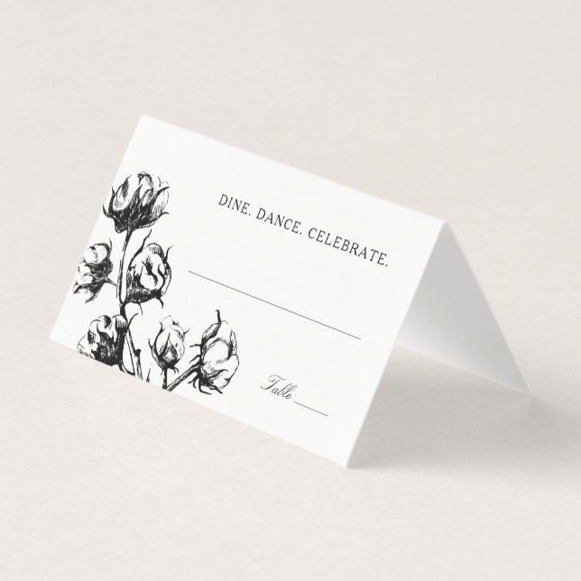 Cotton Boll Plant Drawing Wedding Seating Cards (Front)
