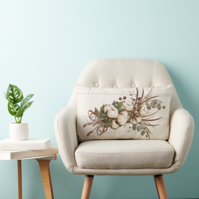 Cotton Boll Plant Elegant Lumbar Throw Pillow (Chair)