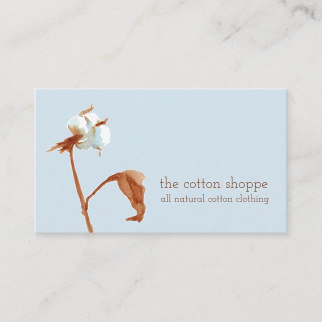 Cotton Boll Plant Watercolor Blue Business Card (Front)