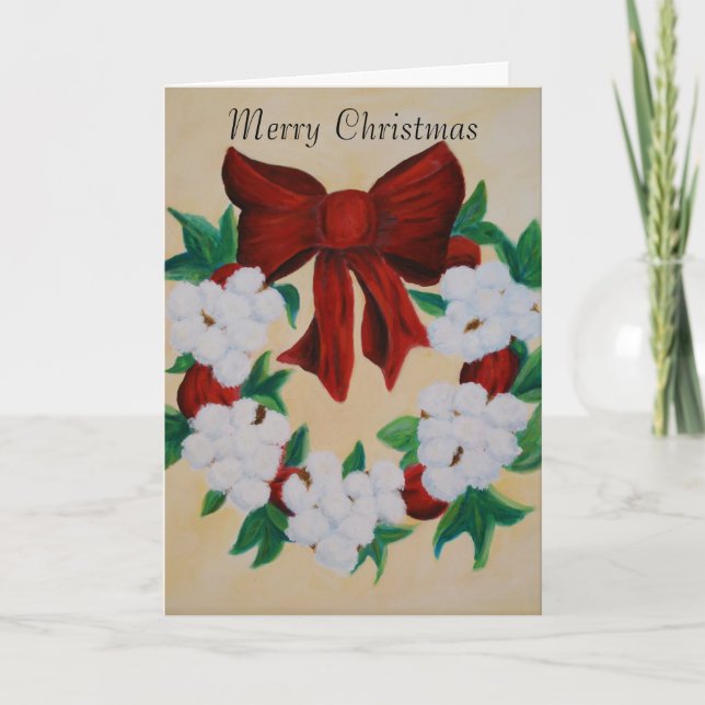 Cotton Boll Wreath Christmas Card (Front)