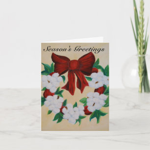 Cotton Boll Wreath Season's Greetings Card