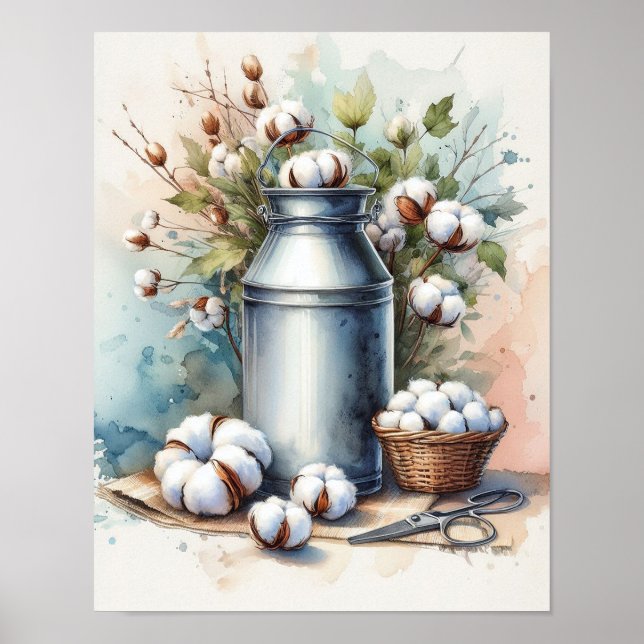 Cotton Bouquet in a Milk Can Poster (Front)