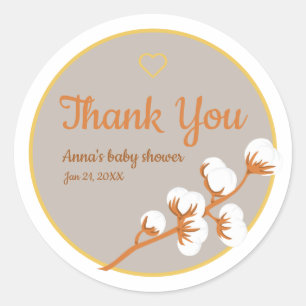 Cotton Branch Baby Shower Classic Round Sticker
