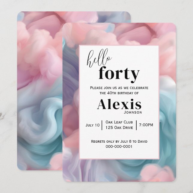 Cotton Candy Abstract for 40th Birthday Party Invitation (Front/Back)