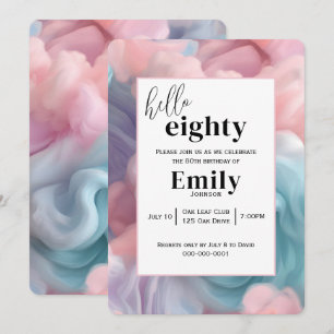 Cotton Candy Abstract for 80th Birthday Party Invitation
