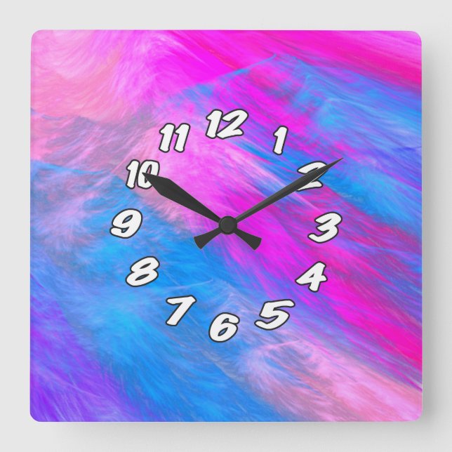 Cotton Candy Abstract Numbered Square Wall Clock (Front)