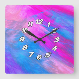 Cotton Candy Abstract Numbered Square Wall Clock