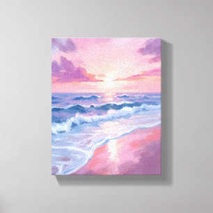 Cotton Candy Beach   Pink Ocean Waves Painting Canvas Print