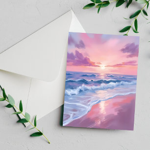 Cotton Candy Beach Pink Ocean Waves Painting Card