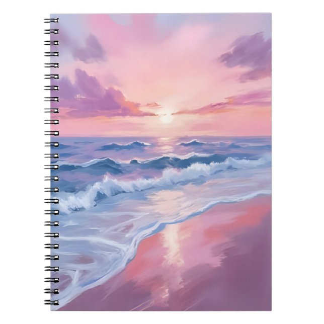 Cotton Candy Beach | Pink Ocean Waves Painting Notebook (Front)