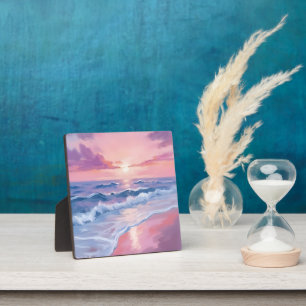 Cotton Candy Beach   Pink Ocean Waves Painting Plaque