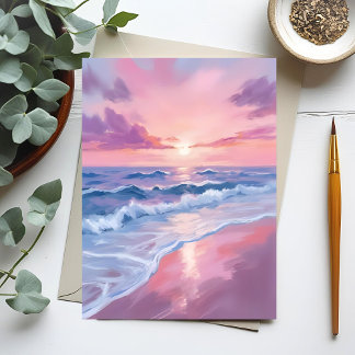 Cotton Candy Beach | Pink Ocean Waves Painting Postcard