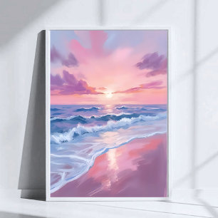 Cotton Candy Beach   Pink Ocean Waves Painting Poster