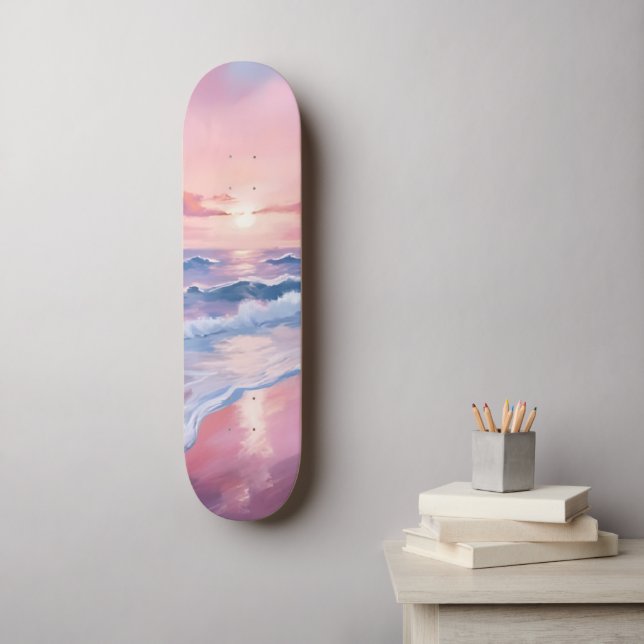 Cotton Candy Beach | Pink Ocean Waves Painting Skateboard (Wall Art)