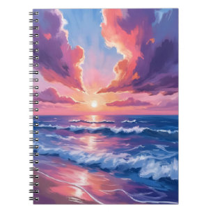 Cotton Candy Beach Sunset Ocean Watercolor Notebook