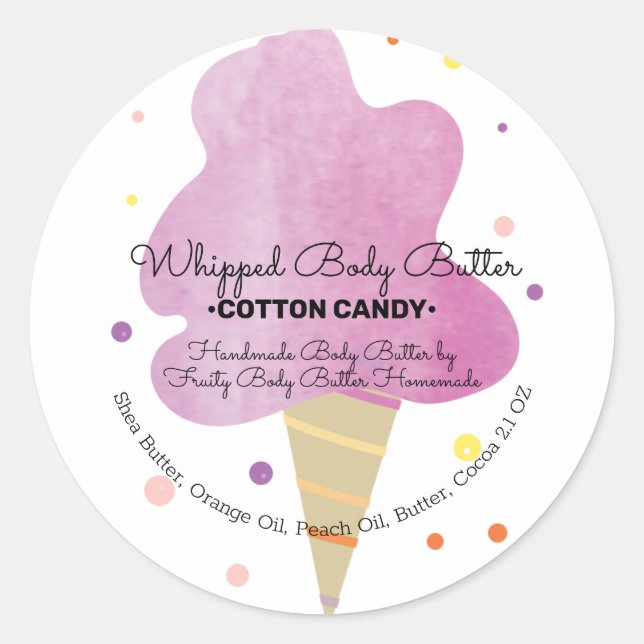 Cotton Candy Body Butter Bath Branding Packaging Classic Round Sticker (Front)