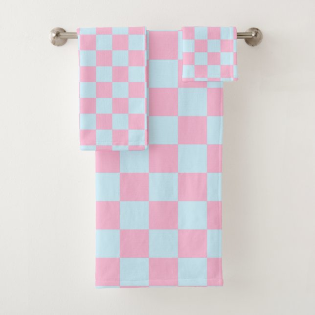 Cotton Candy Chequerboard Bath Towel Set (Insitu)